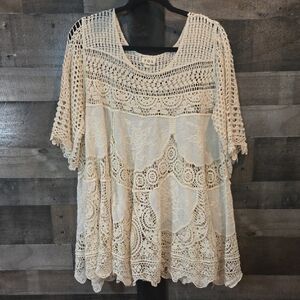 POL Ivory Crochet Knit Top OS